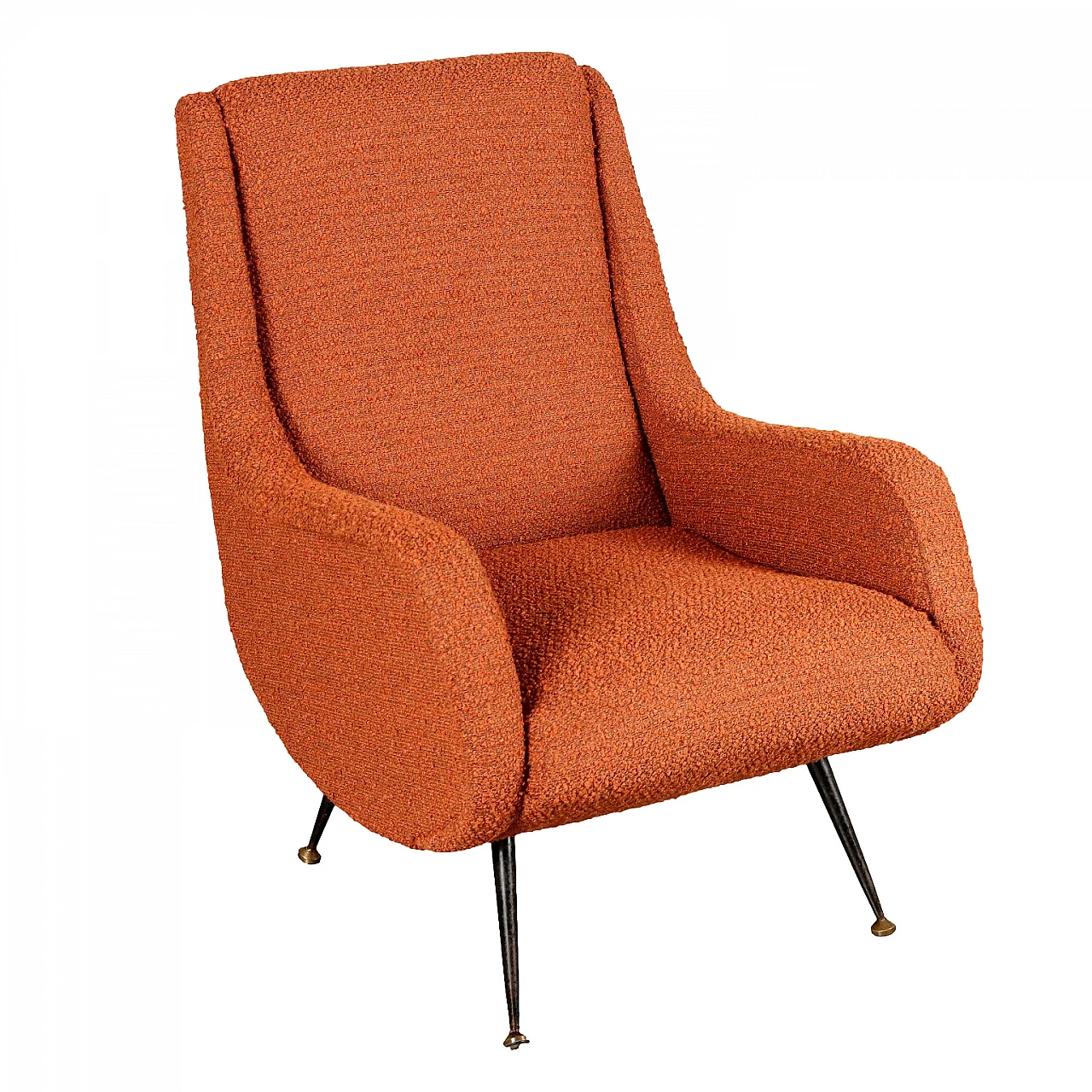 Fabric armchair with metal legs and brass ferrule, 1960s 1