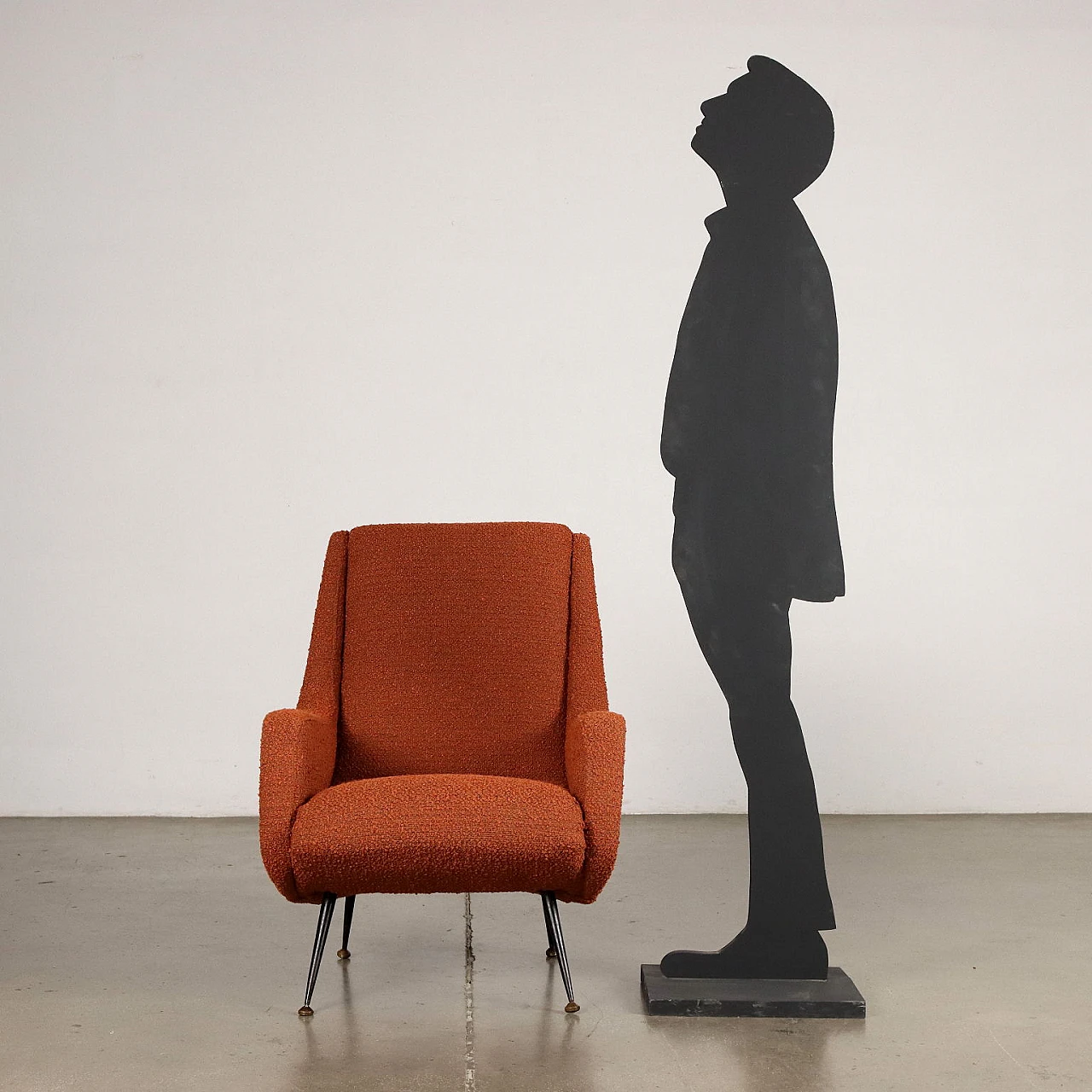 Fabric armchair with metal legs and brass ferrule, 1960s 2