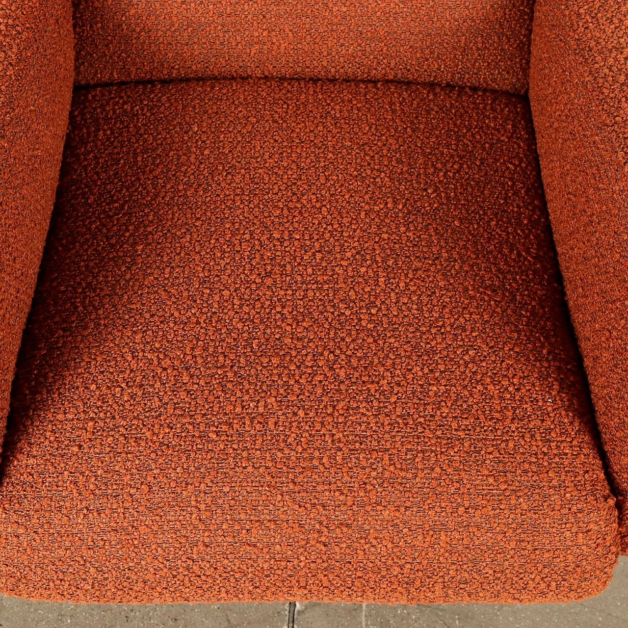 Fabric armchair with metal legs and brass ferrule, 1960s 5