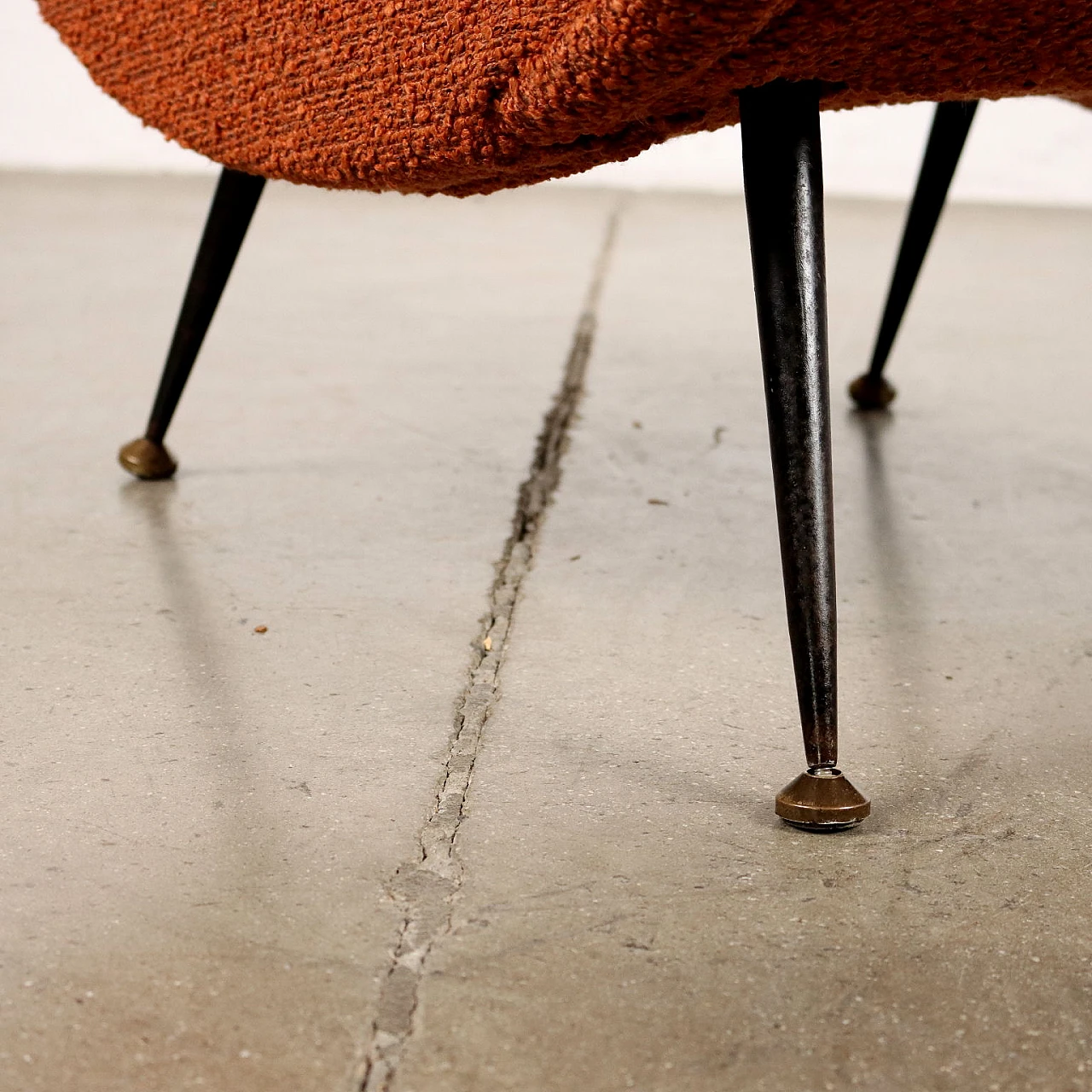 Fabric armchair with metal legs and brass ferrule, 1960s 6