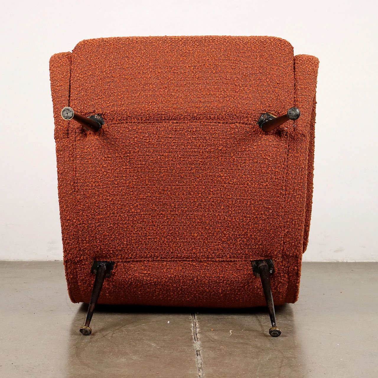 Fabric armchair with metal legs and brass ferrule, 1960s 7