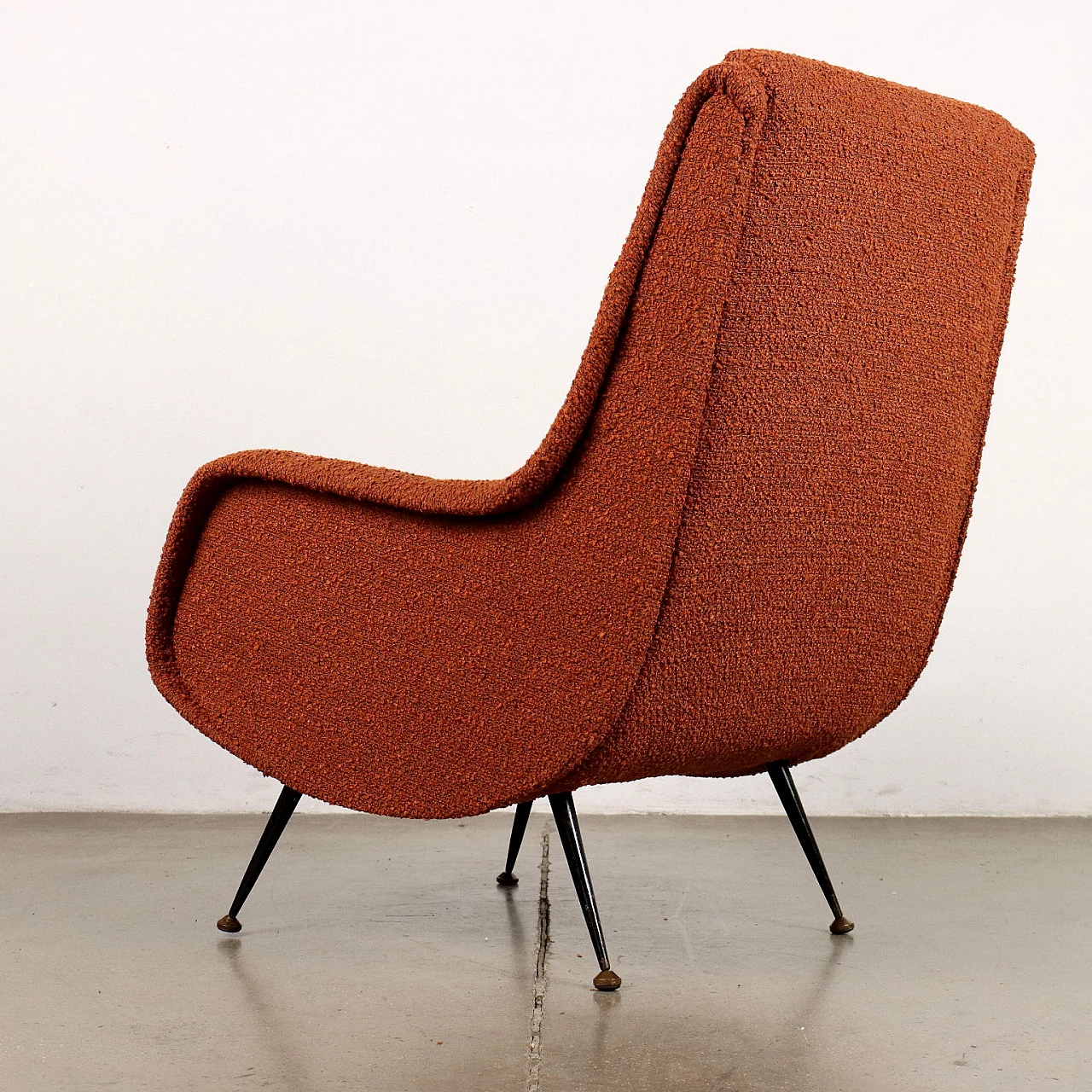 Fabric armchair with metal legs and brass ferrule, 1960s 8