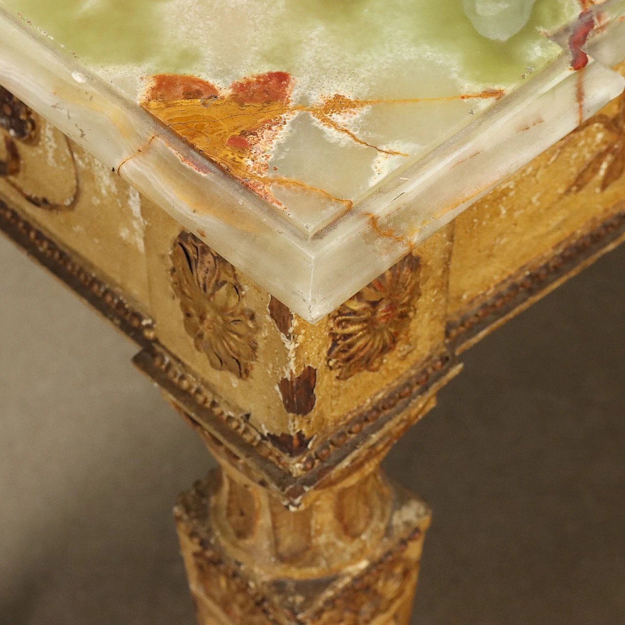 Consolle laccata e intagli a pastiglia dorati con piano in onice, '800 4