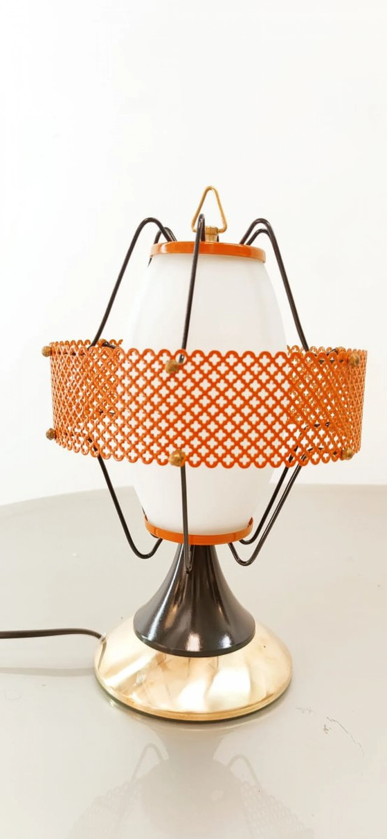 Lampada da tavolo in metallo e vetro oro e arancione, anni '60 9