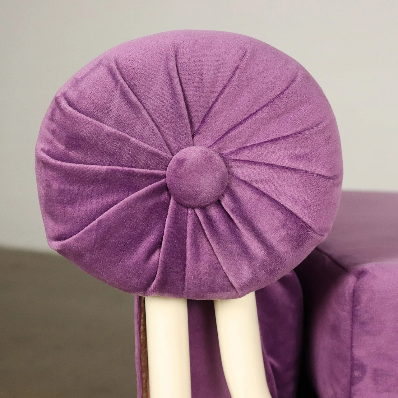 White enameled metal and purple velvet bench, 1950s 5