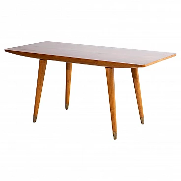 Rectangular wooden coffee table with brass ferrules, 1950s