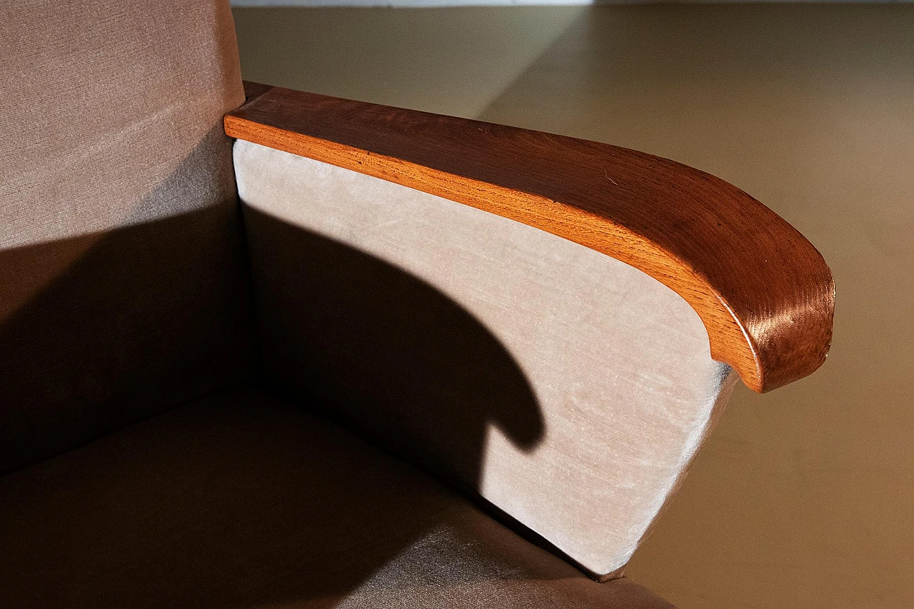 Pair of wooden armchairs upholstered in beige fabric, 1940s 8