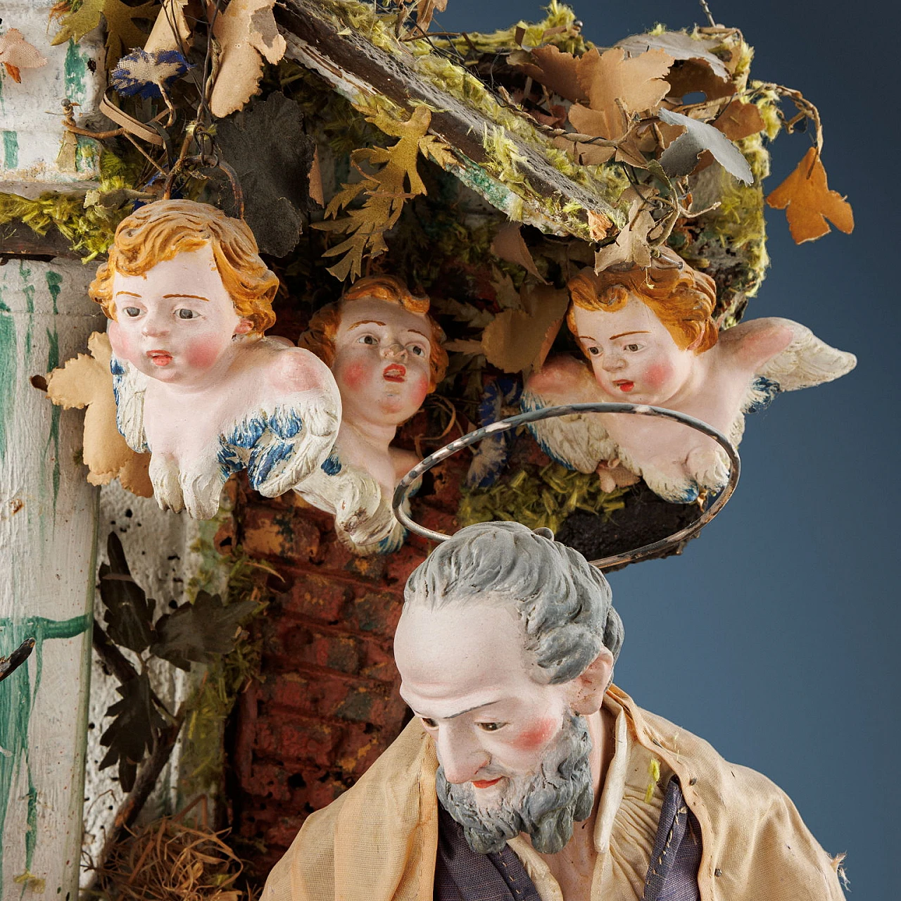 Holy Family with ox & donkey nativity scene in wood, 19th century 6