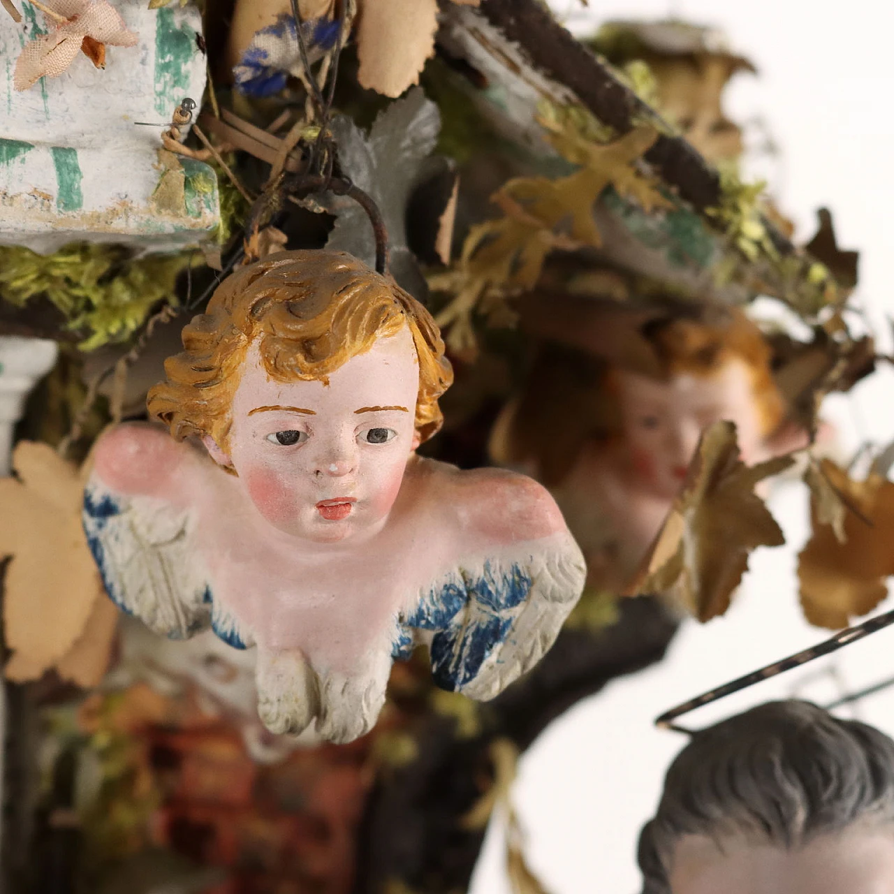 Holy Family with ox & donkey nativity scene in wood, 19th century 9