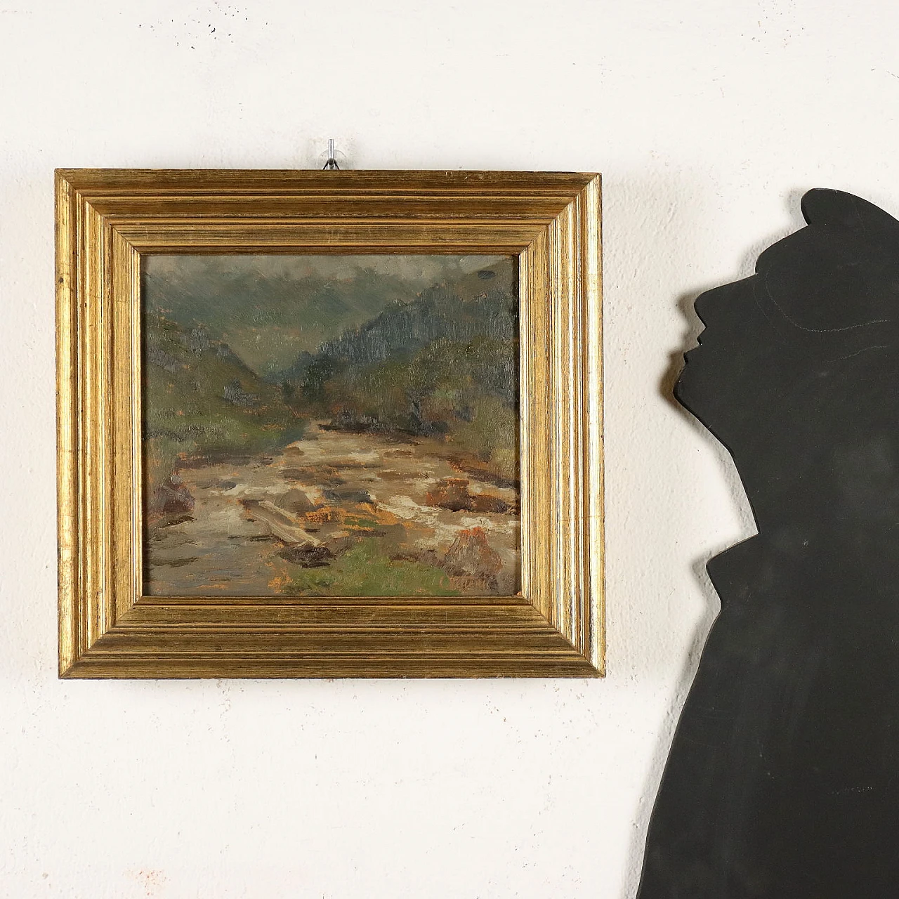 Carlo Vittori, Paesaggio montano con torrente, olio su cartone 2