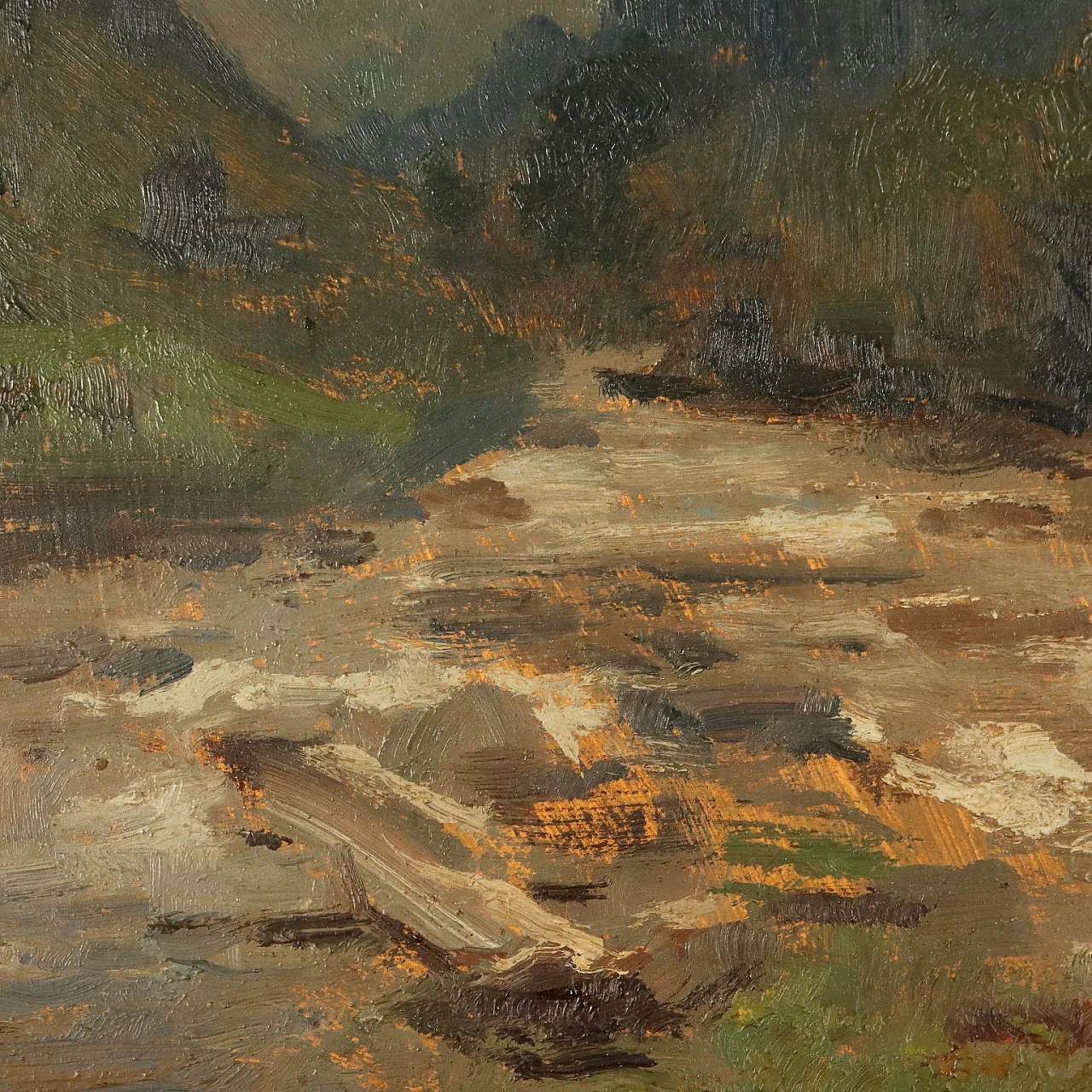 Carlo Vittori, Paesaggio montano con torrente, olio su cartone 3