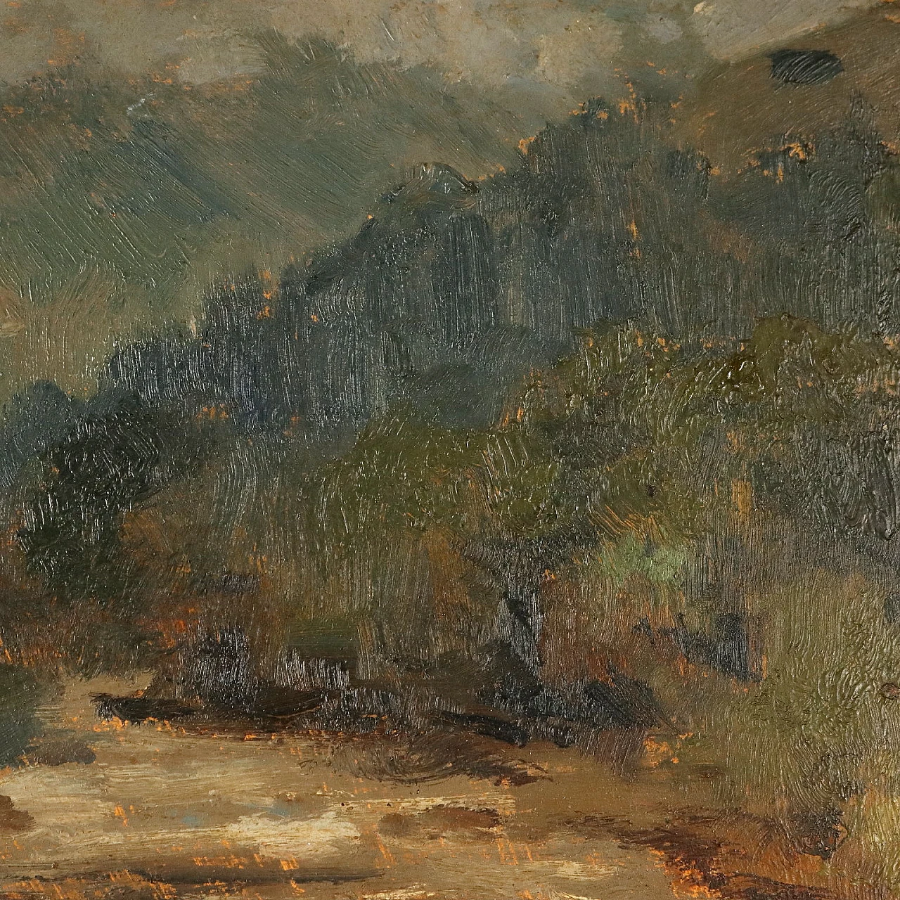Carlo Vittori, Paesaggio montano con torrente, olio su cartone 4