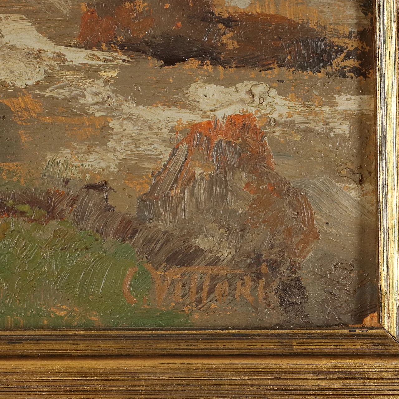 Carlo Vittori, Paesaggio montano con torrente, olio su cartone 5