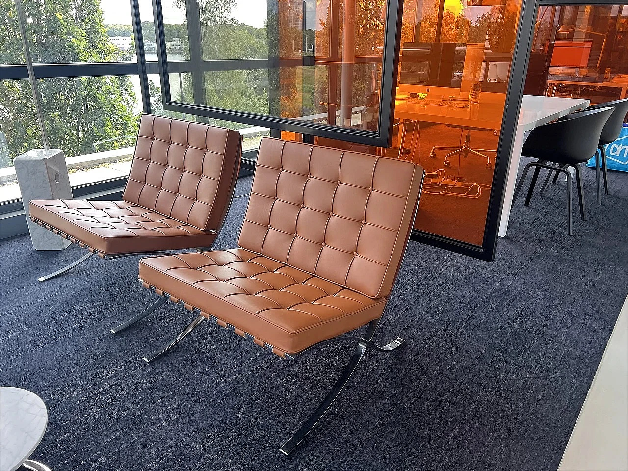 Pair of Barcelona armchairs by Mies van der Rohe and Reich for Knoll 2