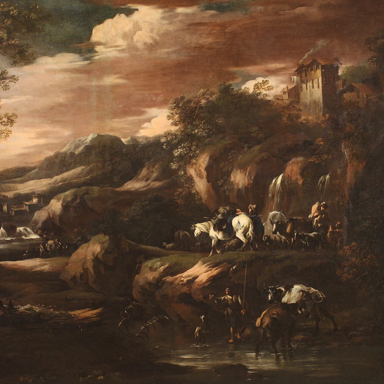 Landscape, Genoese oil painting on canvas, 18th century 1