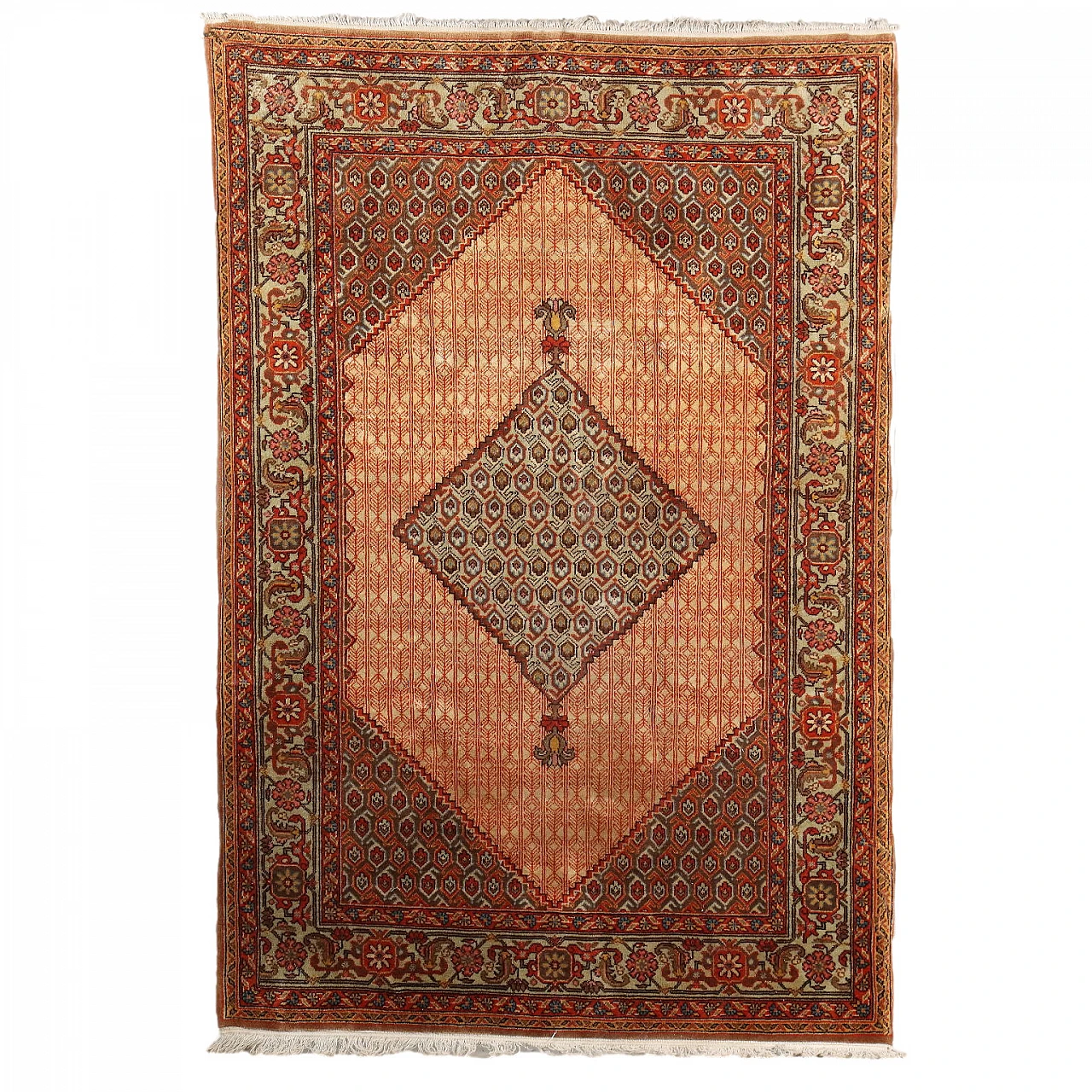 Tappeto Senneh rumeno in cotone e lana 1