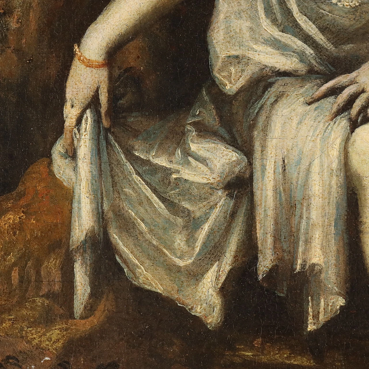 Diana at the bath spied by a faun, oil painting on canvas, 18th century 4