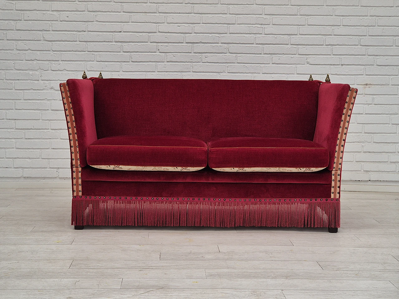 Danish 2-seater sofa in ash wood with red velour covering, 1970s 6