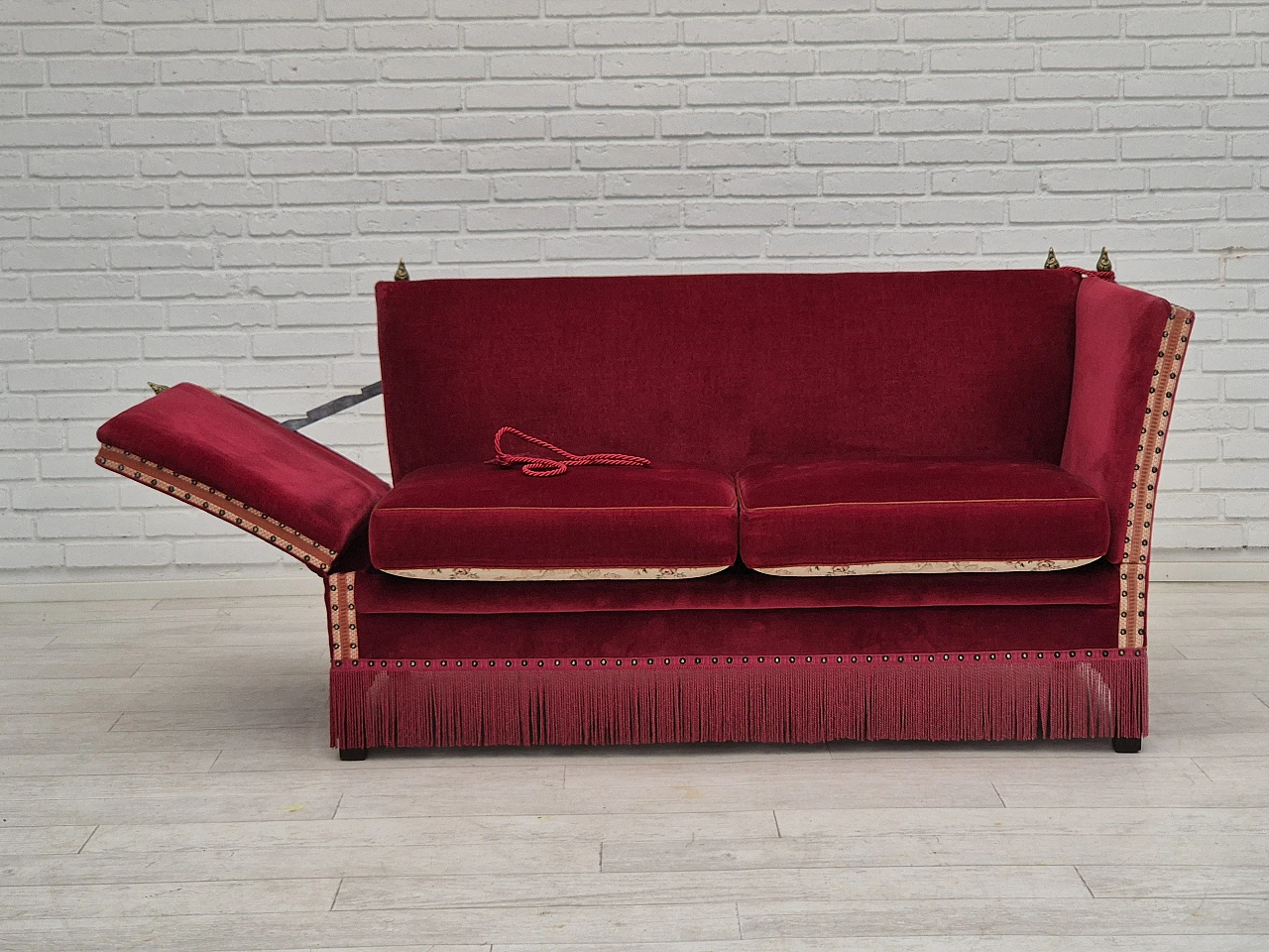 Danish 2-seater sofa in ash wood with red velour covering, 1970s 9