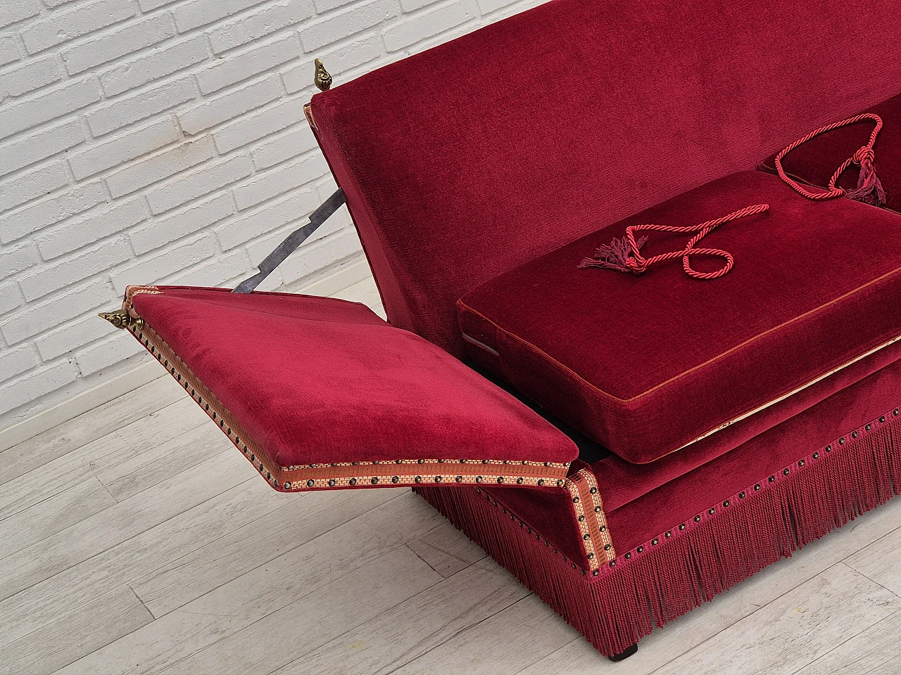 Danish 2-seater sofa in ash wood with red velour covering, 1970s 12
