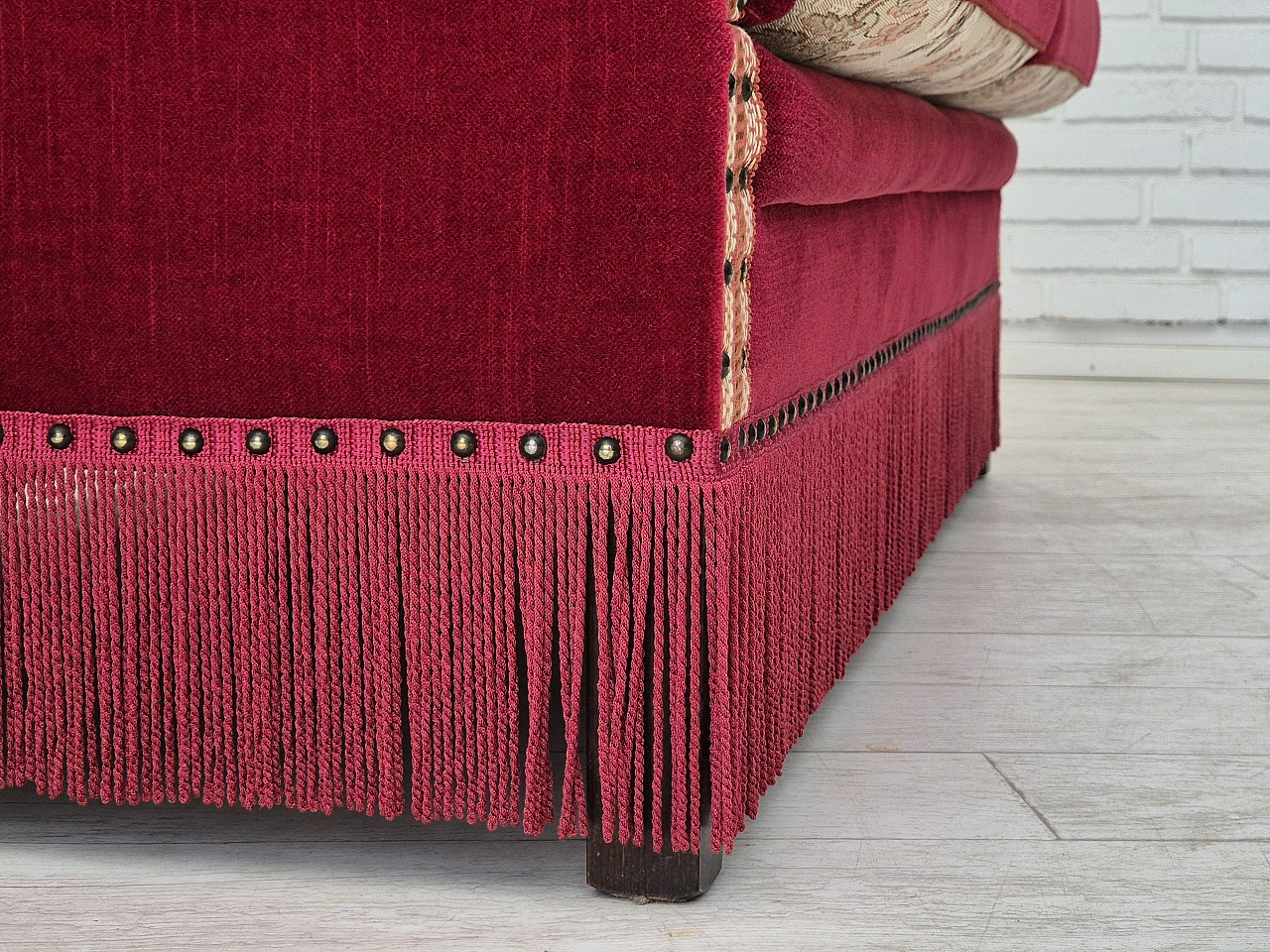 Danish 2-seater sofa in ash wood with red velour covering, 1970s 13