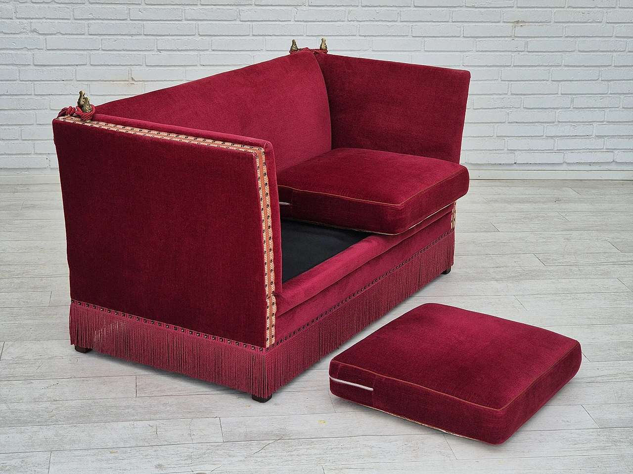 Danish 2-seater sofa in ash wood with red velour covering, 1970s 14