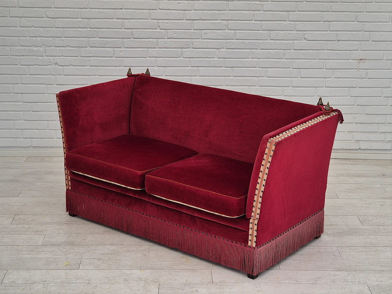 Danish 2-seater sofa in ash wood with red velour covering, 1970s 16