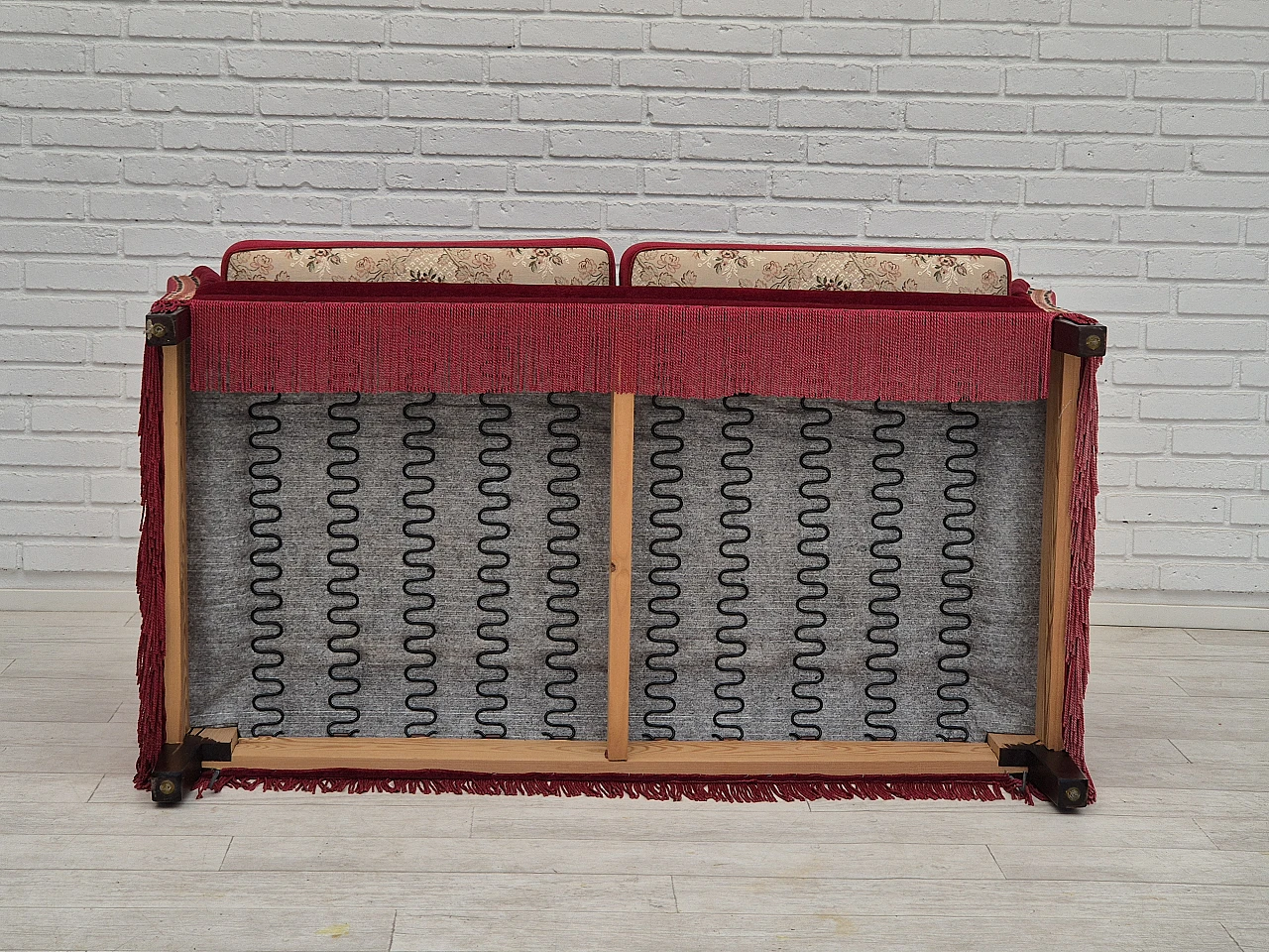 Danish 2-seater sofa in ash wood with red velour covering, 1970s 17