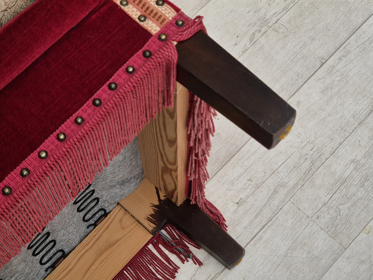 Danish 2-seater sofa in ash wood with red velour covering, 1970s 18