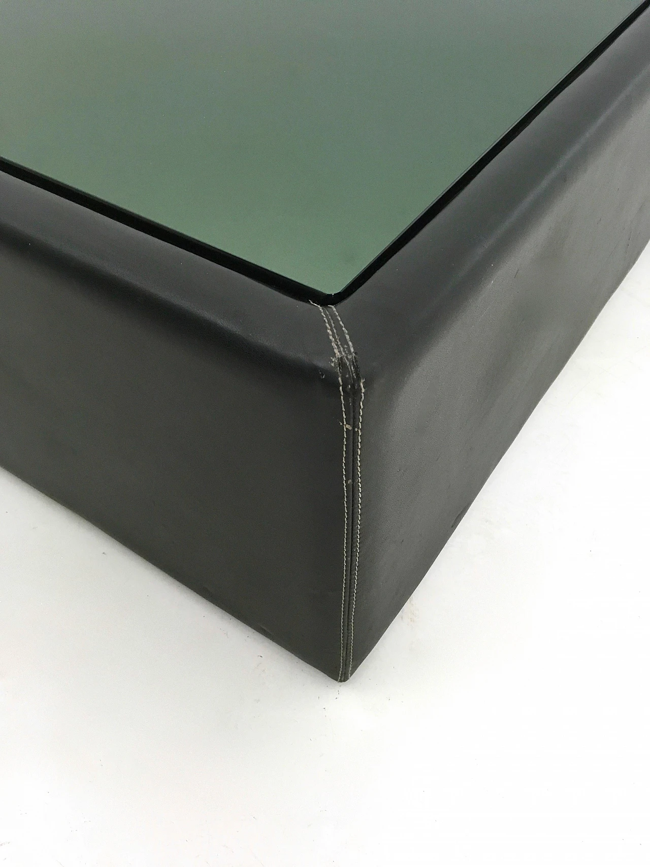Square leather coffee table with mirrored top, 1970s 4