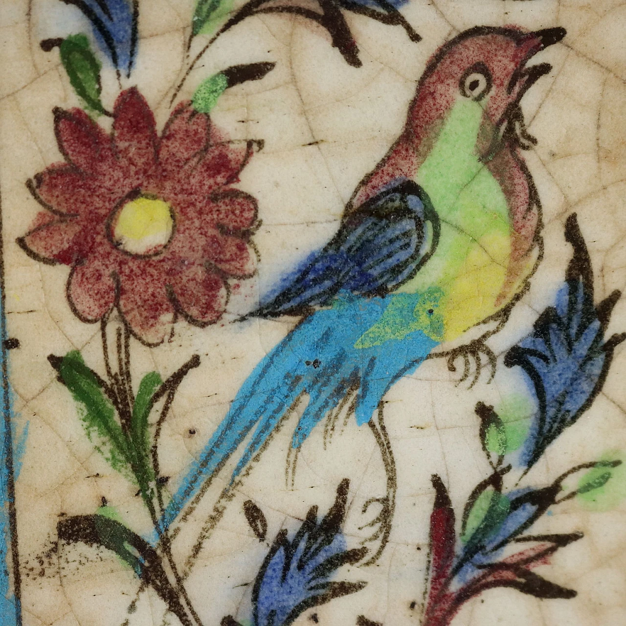 Pair of hand-painted glazed terracotta tiles, 19th century 3