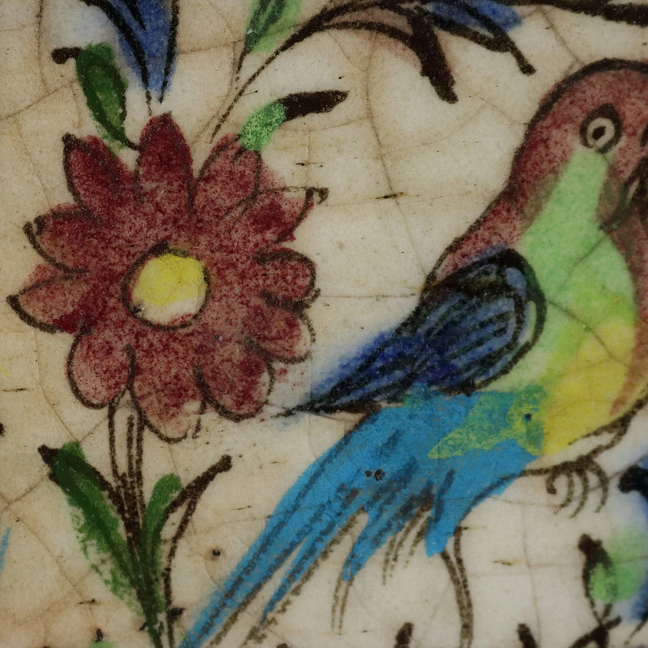 Pair of hand-painted glazed terracotta tiles, 19th century 4