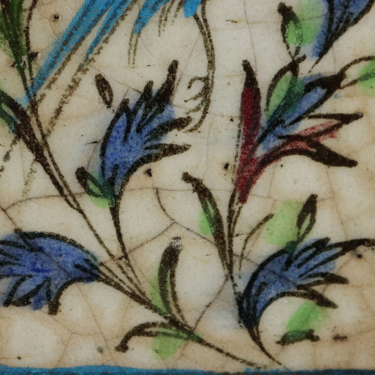 Pair of hand-painted glazed terracotta tiles, 19th century 5