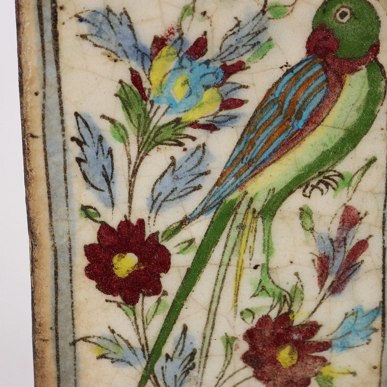 Pair of hand-painted glazed terracotta tiles, 19th century 8