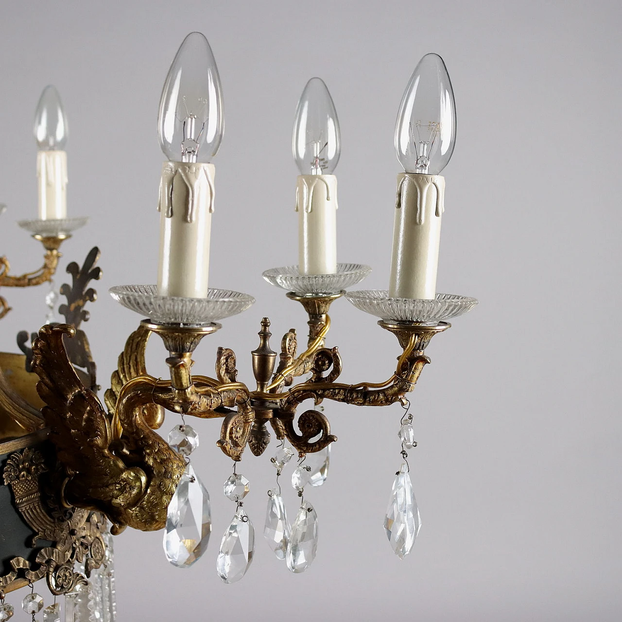 Nine-light gilded bronze chandelier in Empire style, late 19th century 6