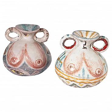 Pair of polychrome majolica vases by Aetruriae Ars, 1960s