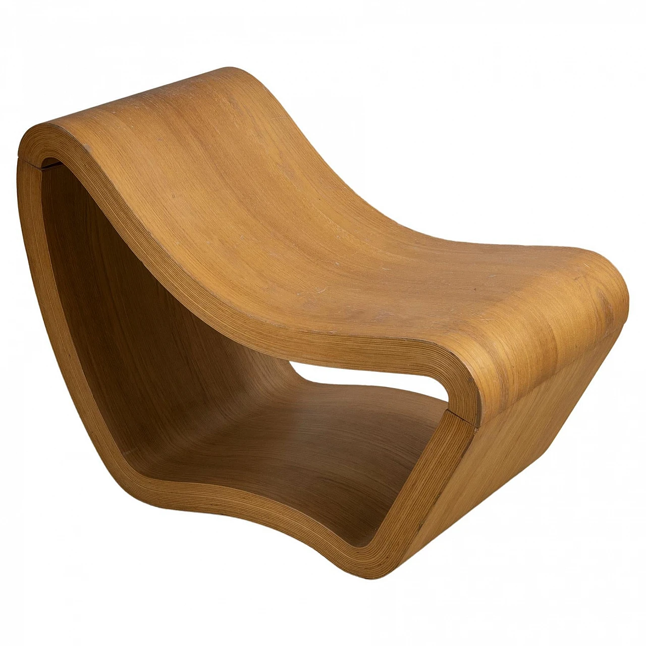 Sculptural chair in curved beech plywood, 1970s 1