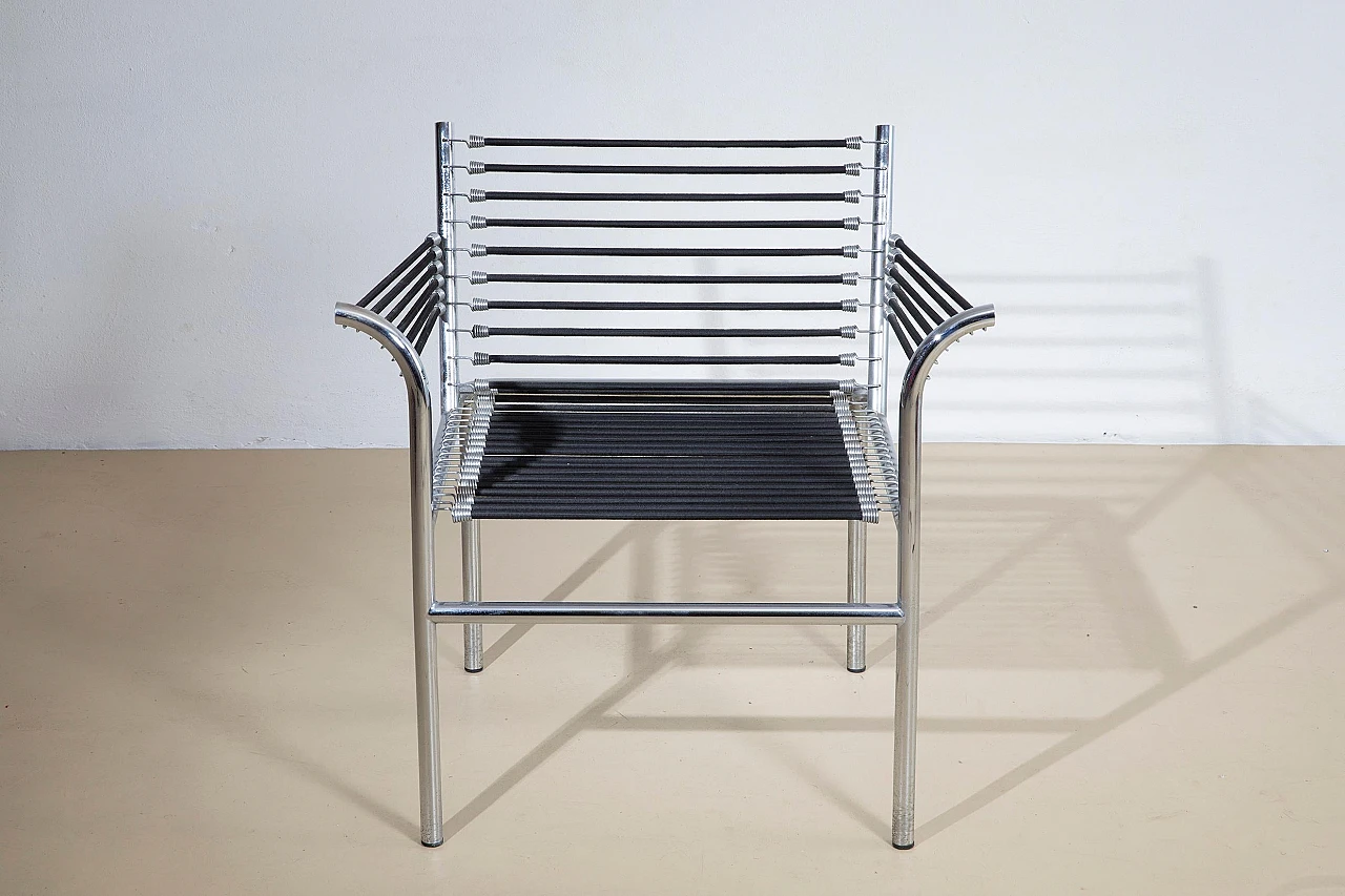 Steel and elastic cord armchair by René Herbst, 1970s 4