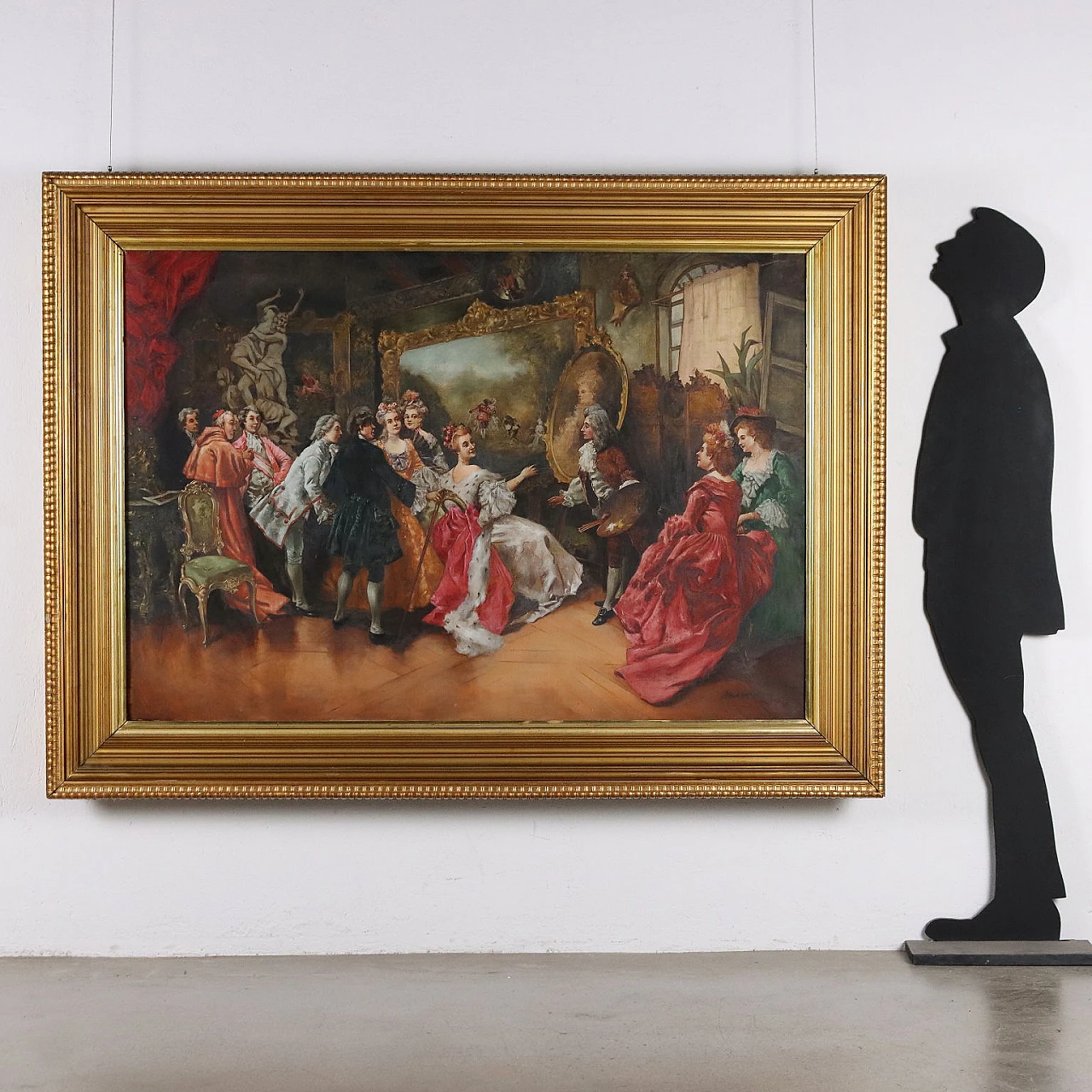 Scena di genere a corte con regina e pittore, dipinto a olio su tela 3
