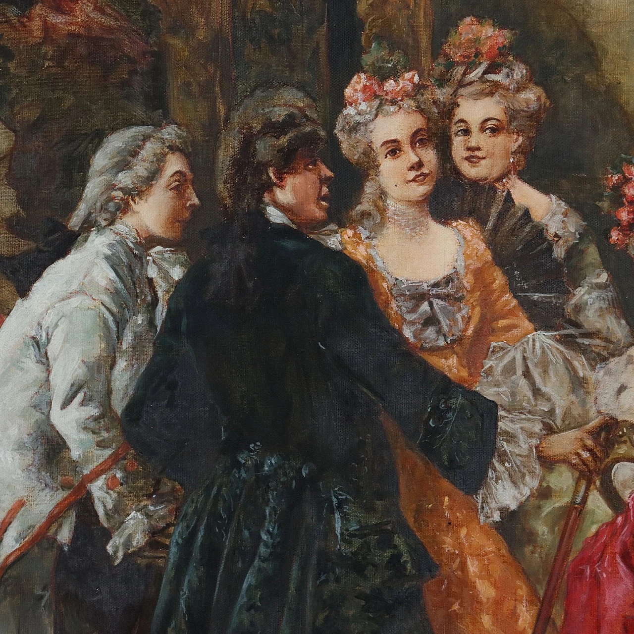Scena di genere a corte con regina e pittore, dipinto a olio su tela 6