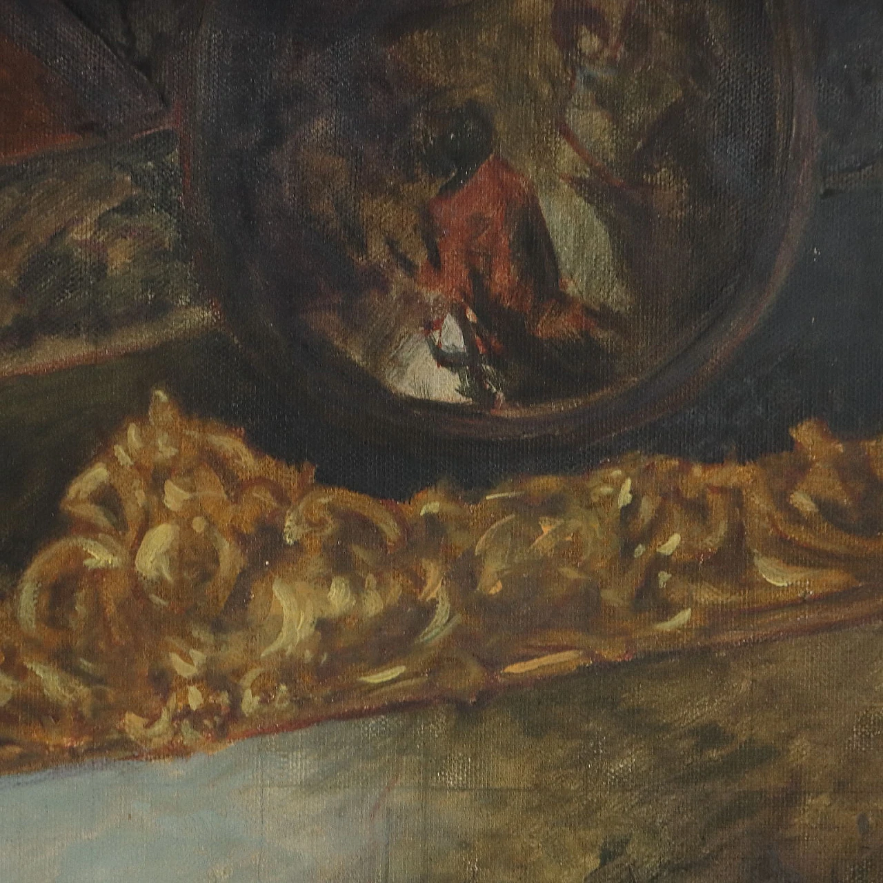 Scena di genere a corte con regina e pittore, dipinto a olio su tela 8