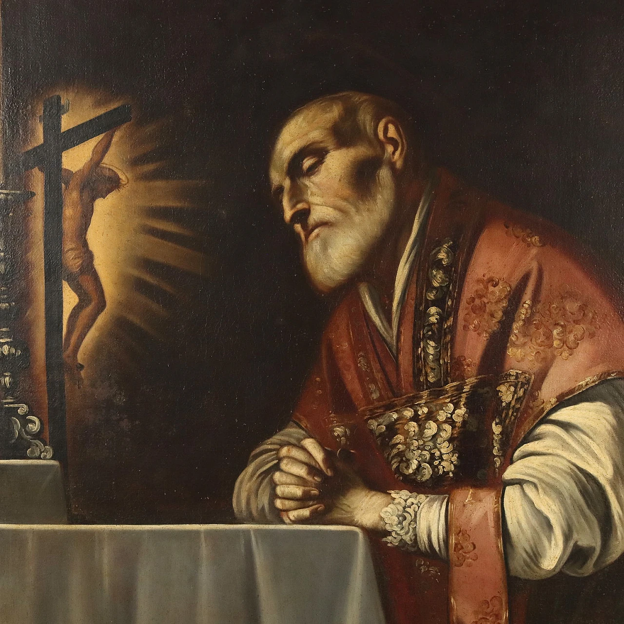 Priest praying, oil on canvas, 18th century 3