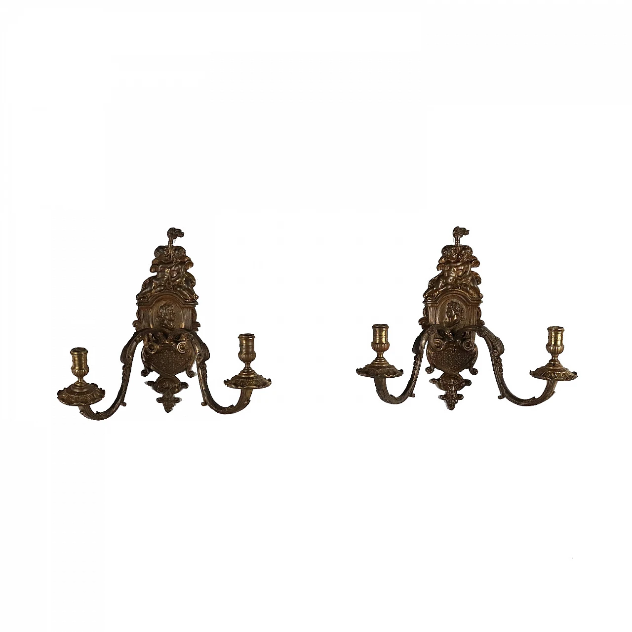 Coppia di applique a 2 luci in bronzo brunito, inizio '900 1