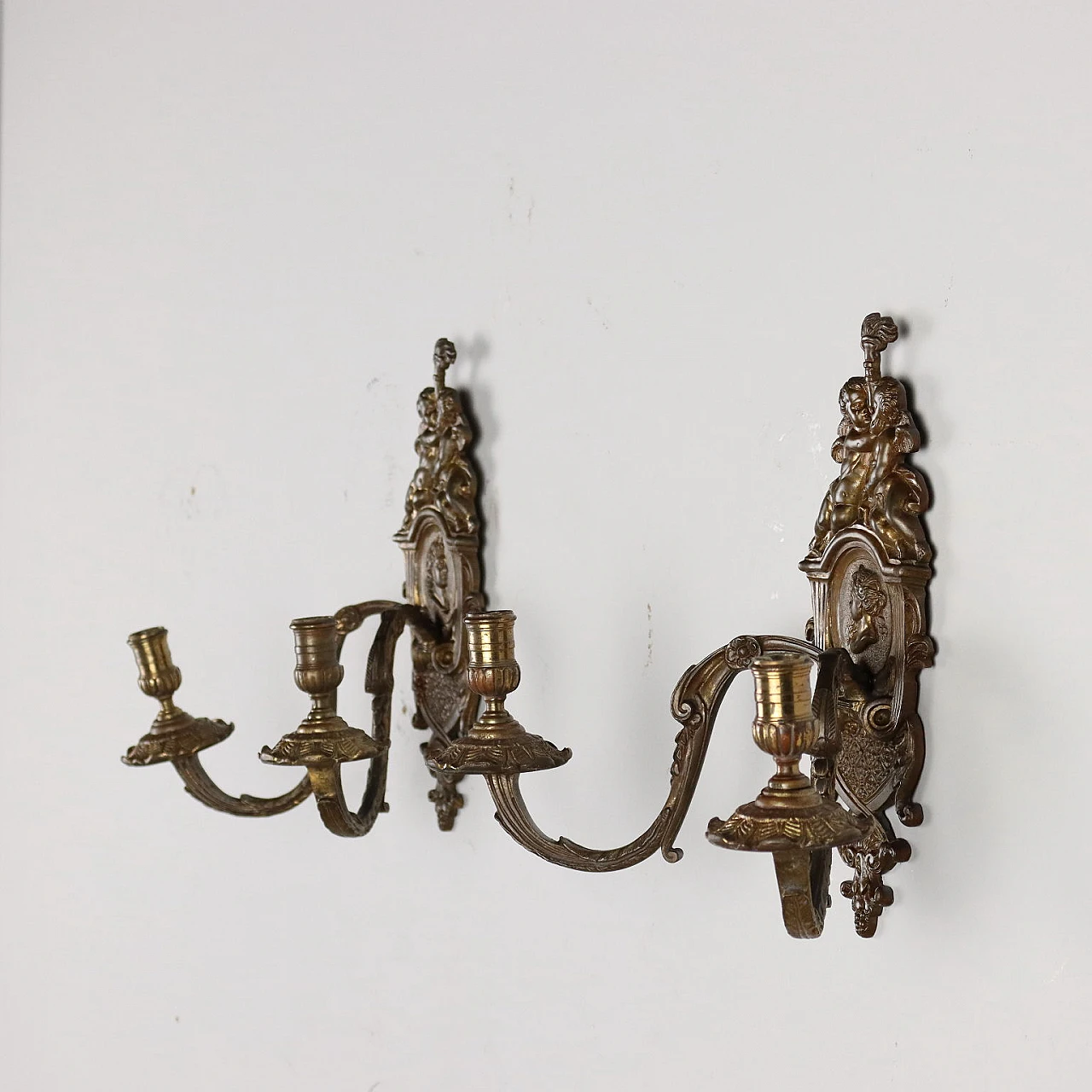 Coppia di applique a 2 luci in bronzo brunito, inizio '900 8