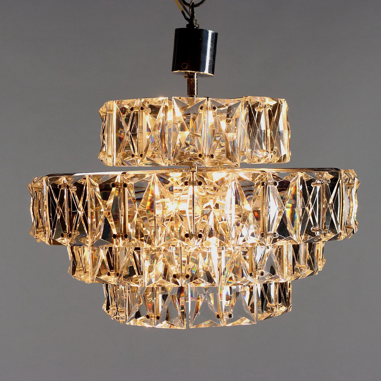 Ceiling lamp in chromed metal & glass inserts, 1960s 1