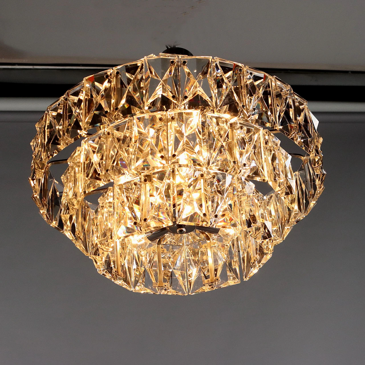 Ceiling lamp in chromed metal & glass inserts, 1960s 4