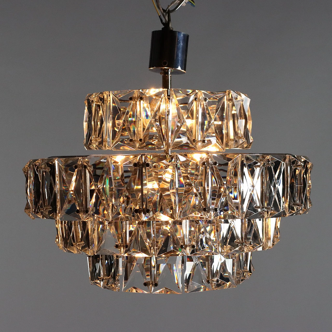 Ceiling lamp in chromed metal & glass inserts, 1960s 5
