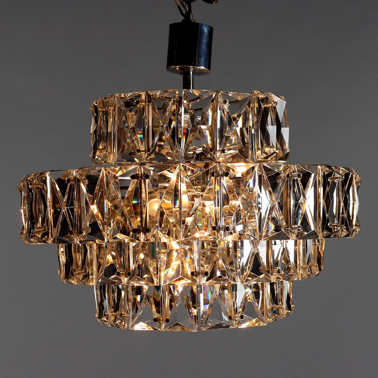 Ceiling lamp in chromed metal & glass inserts, 1960s 6