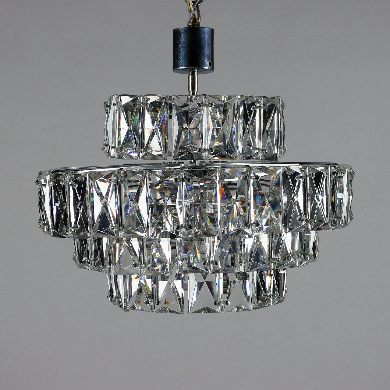 Ceiling lamp in chromed metal & glass inserts, 1960s 8