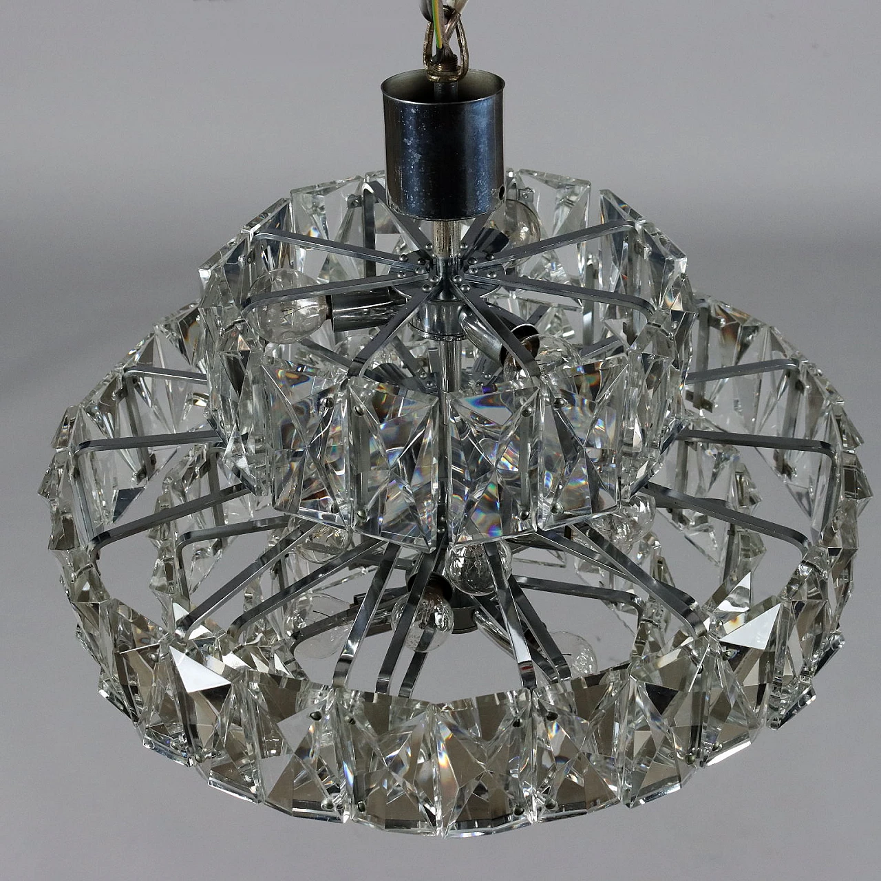 Ceiling lamp in chromed metal & glass inserts, 1960s 9